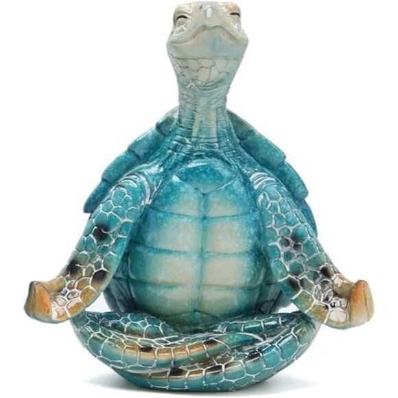 Sea Turtle Yoga Statue Coastal Zen Garden Decor Resin Figurine Home Office - Picture 7 of 7
